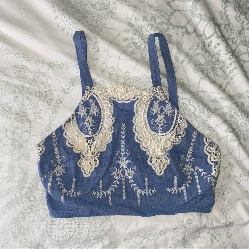 LF Denim Lace Crop Top